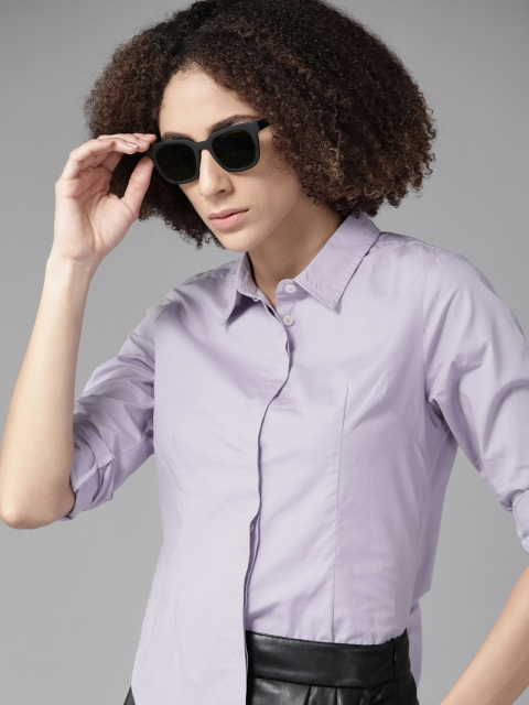 

Roadster Women Lavender Pure Cotton Opaque Casual Shirt