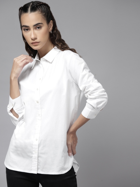 

Roadster Women White Cotton Solid Casual Shirt