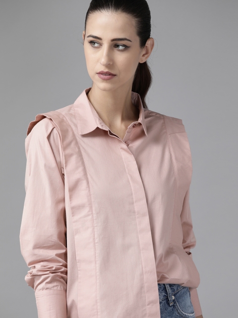 

Roadster Women Dusty Pink Pure Cotton Solid Casual Shirt