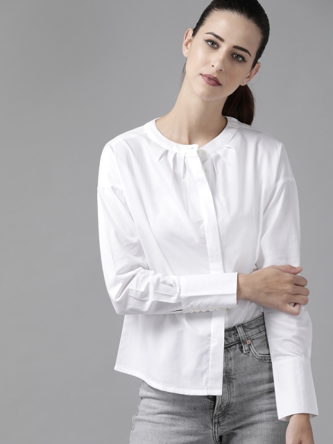 

Roadster Women White Pure Cotton Solid Casual Shirt