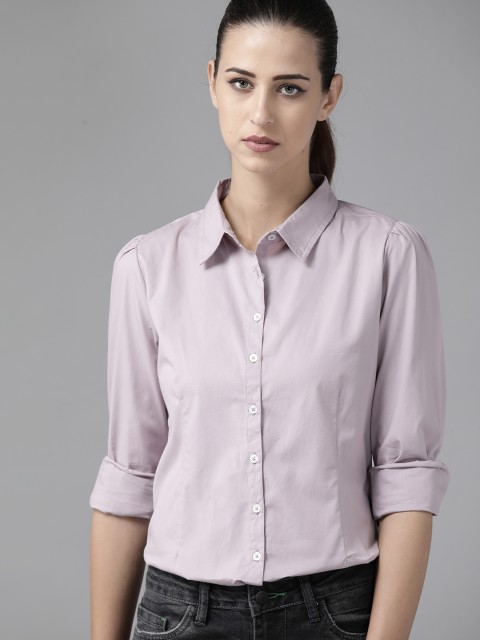 

Roadster Women Lavender Pure Cotton Solid Casual Shirt