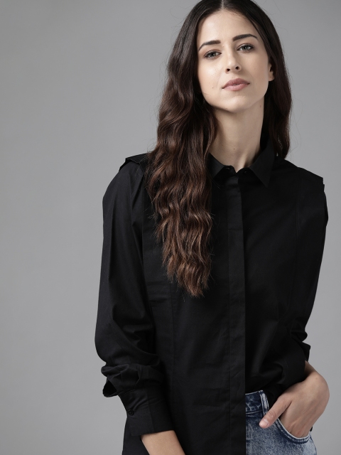 

Roadster Women Black Pure Cotton Solid Casual Shirt