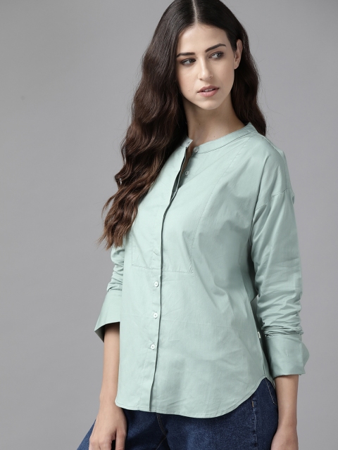 

Roadster Women Green Pure Cotton Solid Casual Shirt