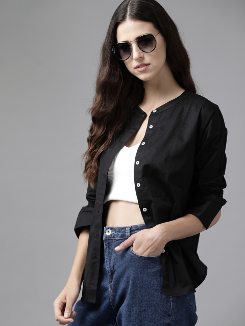 

Roadster Women Black Pure Cotton Solid Casual Shirt