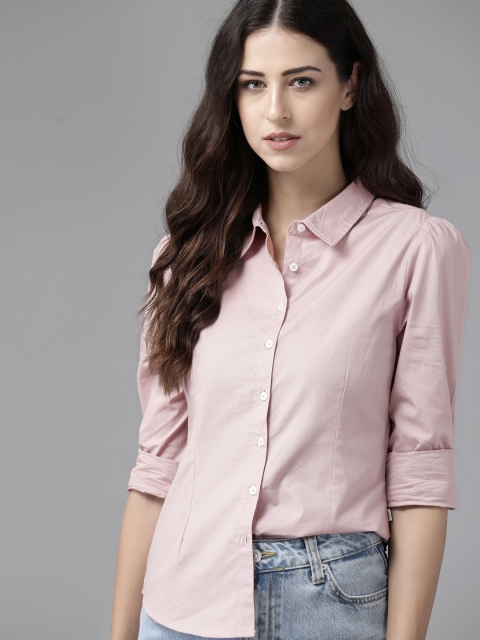 

Roadster Women Pink Pure Cotton Solid Casual Shirt