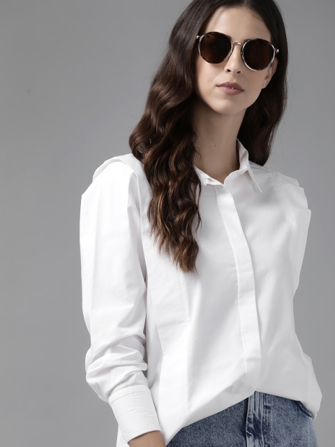 

Roadster Women White Pure Cotton Solid Casual Shirt