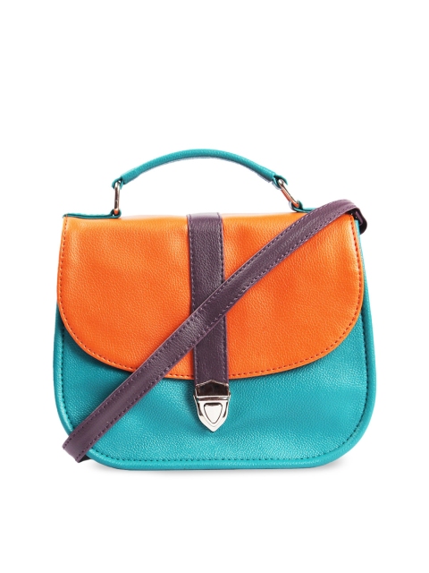 

SASSAFRAS Turquoise Blue Colourblocked PU Structured Satchel