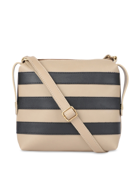 

SASSAFRAS Beige Striped PU Structured Sling Bag