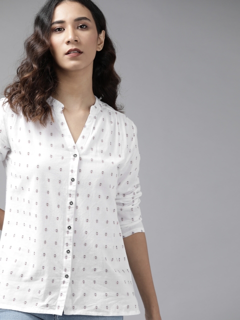 

Roadster Women White & Red Pure Cotton Self-Design Casual Shirt