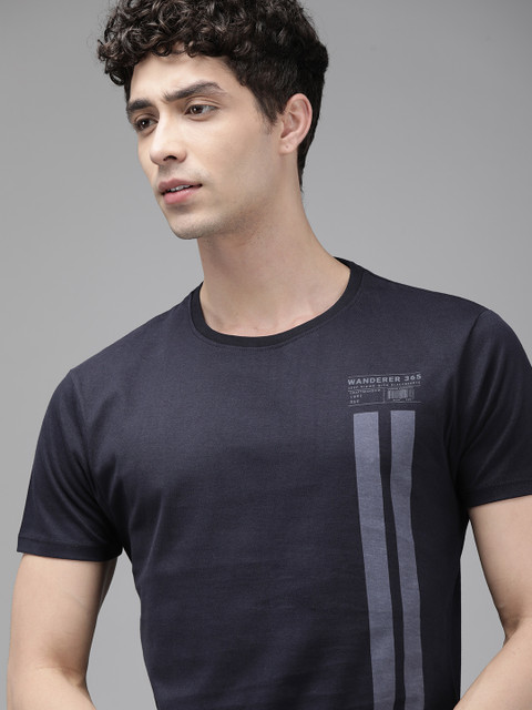 

Blackberrys Men Navy Blue Striped Slim Fit Pure Cotton T-shirt