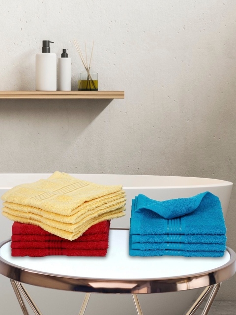 

BIANCA Set Of 12 Multicoloured Solid 380 GSM Pure Combed Cotton Terry Face Towels, Multi