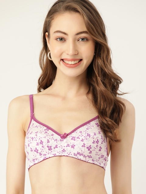 

DressBerry White & Purple Floral Print Everyday Bra Medium Coverage