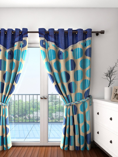 

Cortina Beige & Blue Single Printed Door Curtain