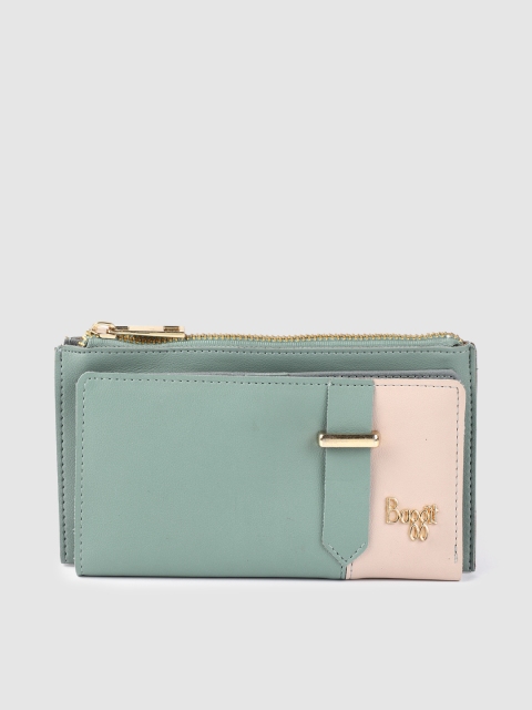 

Baggit Women Teal Green & Pink Colourblocked Zip Around Wallet