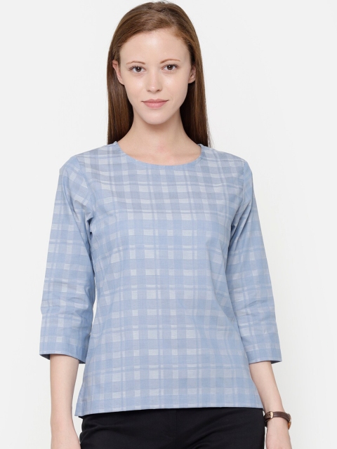 

CINNAMON CLOSET Blue Checked Regular Top