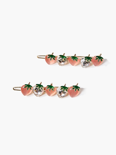 

FOREVER 21 Women Gold-Toned & Peach-Coloured Set of 2 Embellished Bobby Pins