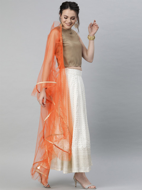 

Shakumbhari Orange & Gold-Toned Net Zari Dupatta