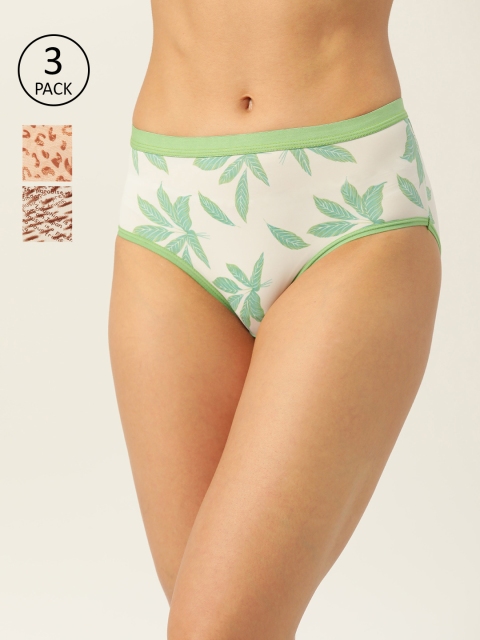 

DressBerry Women Pack of 3 Printed Hipster Briefs DREPOLYPNTY-040, Green