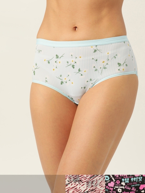 

DressBerry Women Pack of 3 Printed Hipster Briefs DREPOLYPNTY-039, Blue
