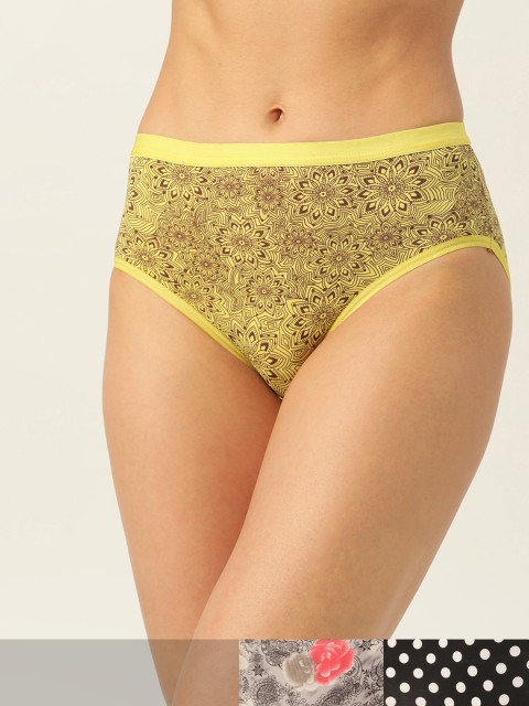 

DressBerry Women Pack of 3 Printed Hipster Briefs DREPOLYPNTY-038, Yellow