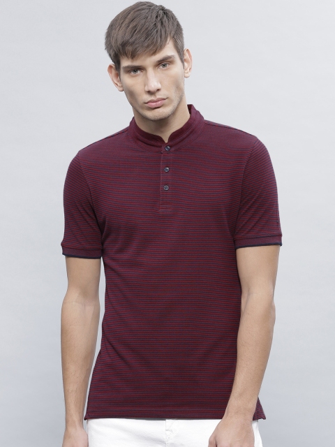 

ether Men Maroon Striped T-Shirt