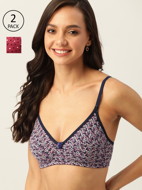 

DressBerry Pack Of 2 Printed Everyday Bra - Medium Coverage, Navy blue