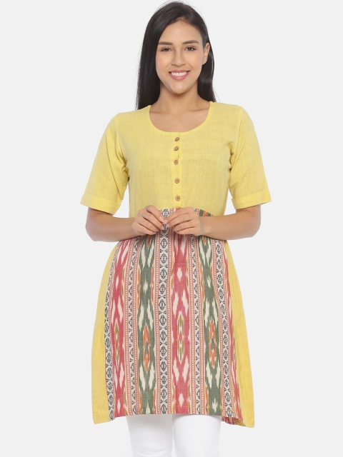 

Resha Women Yellow & Red Geometric Printed Ikat A-line Kurta