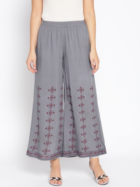 

Shakumbhari Women Grey & Maroon Floral Hem Design Palazzos