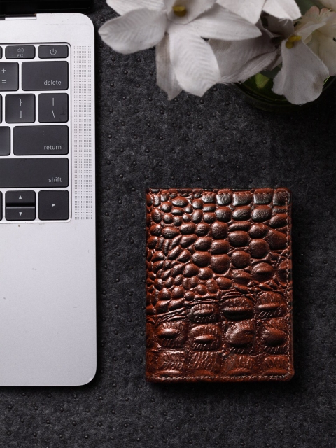

IMUR Men Tan Brown & Black Textured Leather Wallet