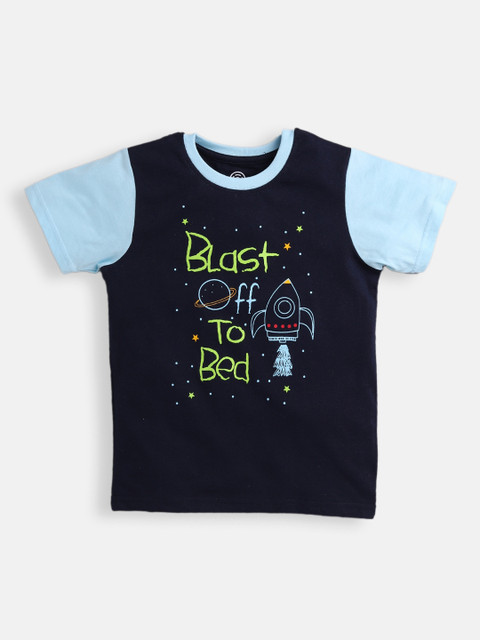 

TAMBOURINE Boys Blue Typography Colourblocked T-shirt