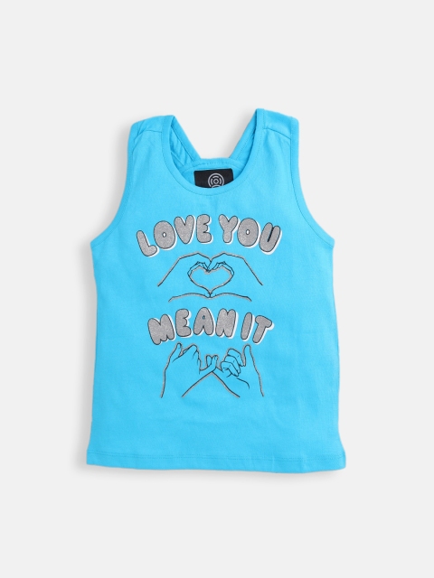 

TAMBOURINE Girls Blue Printed Regular Top