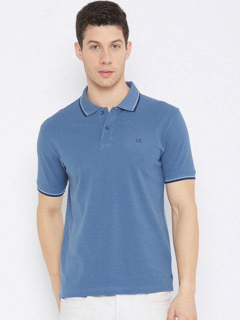 

Okane Men Blue Polo Collar T-shirt