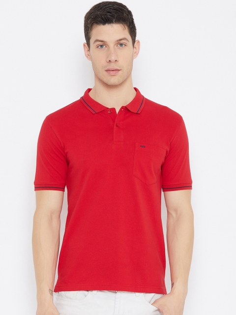 

Okane Men Red Polo Collar Cotton T-shirt