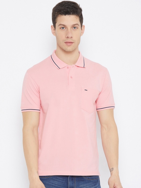 

Okane Men Pink Polo Collar Applique Slim Fit T-shirt