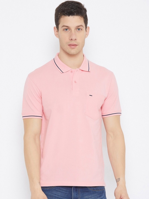 

Okane Men Pink Polo Collar Cotton T-shirt