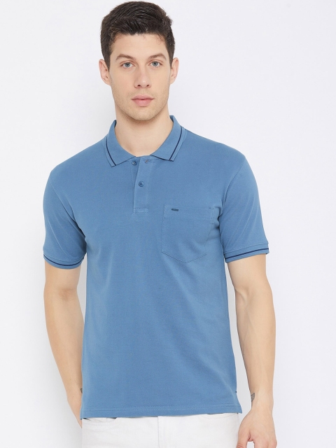 

Okane Men Blue Polo Collar T-shirt