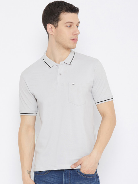 

Okane Men Grey Polo Collar T-shirt