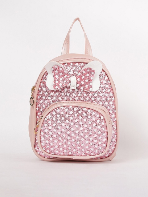 

Ginger by Lifestyle Women Pink & White Geometric Glittery Backpack