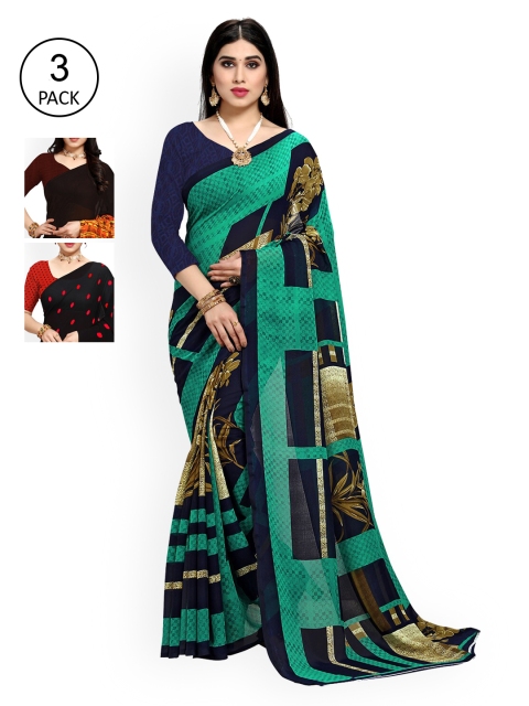 

KALINI Multicoloured Set of 3 Poly Georgette Saree, Multi