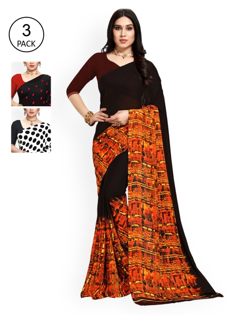 

KALINI Pack Of 3 Poly Georgette Sarees, Black