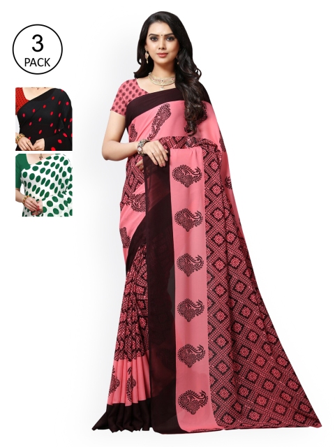 

KALINI Multicoloured Set of 3 Poly Georgette Saree, Multi