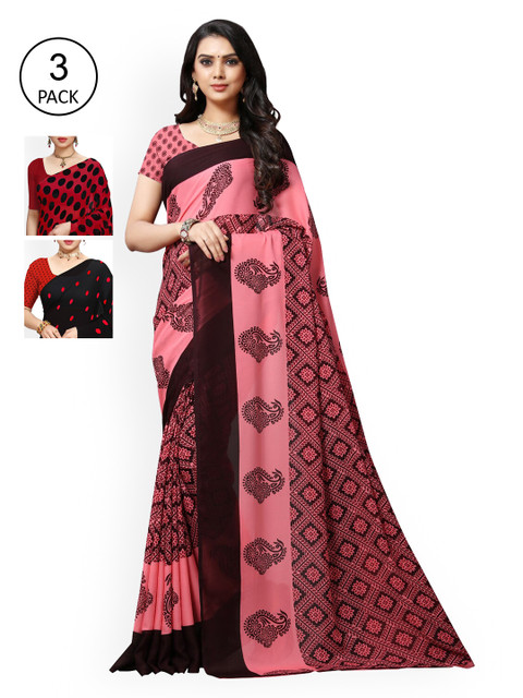 

KALINI Pack Of 3 Multicoloured Poly Georgette Sarees, Multi