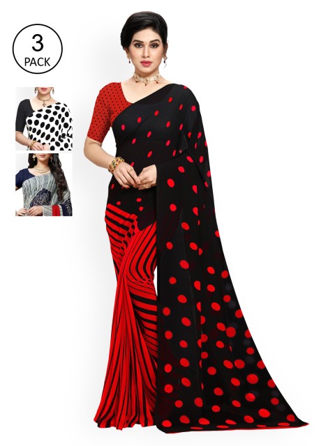

KALINI Women Pack of 3 Printed Poly Georgette Sarees, White