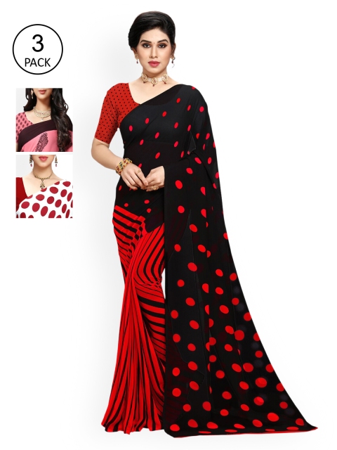 

KALINI Pack Of 3 Black & Red Saree