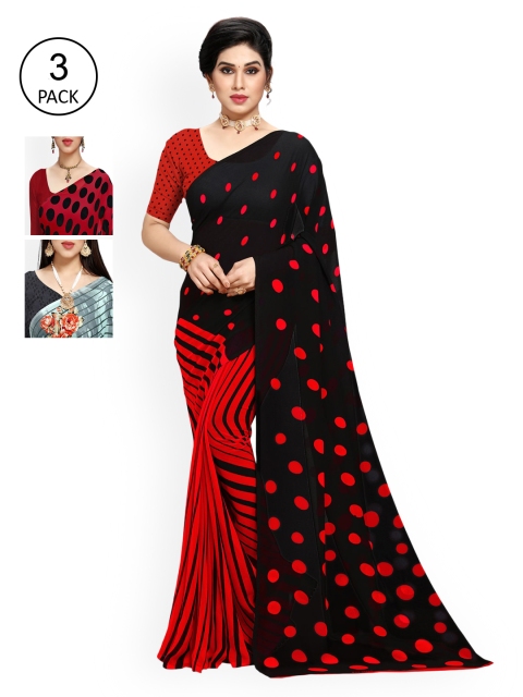 

KALINI Multicoloured Set of 3 Poly Georgette Saree, Multi