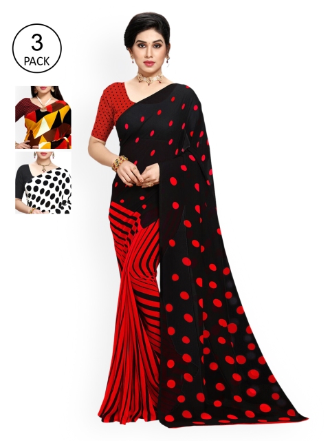 

KALINI Pack Of 3 Printed Sarees, Black