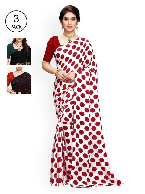 

KALINI Women Pack of 3 Printed Poly Georgette Sarees, Black