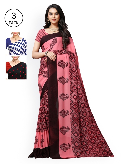 

KALINI Multi Pack of 3 Printed Poly Georgette Saree