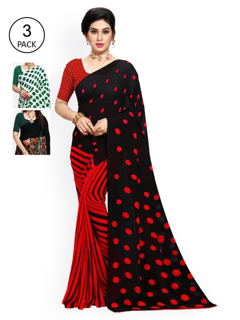 

KALINI Pack Of 3 Black & Red Saree