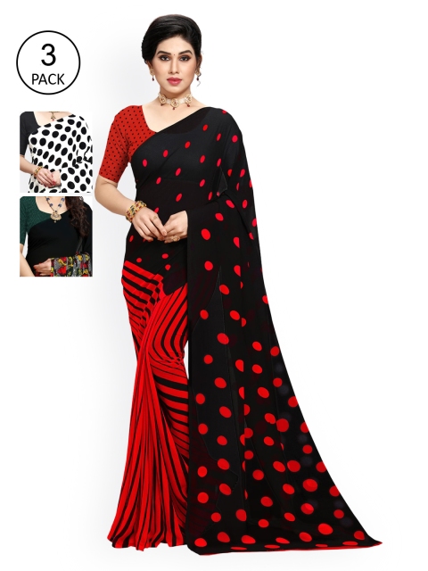 

KALINI Pack of 3 Poly Georgette Sarees, White